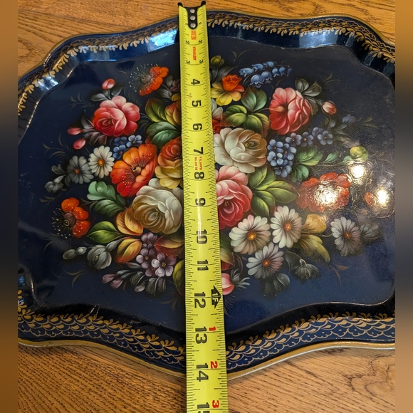 Russia Vintage Hand Painted Flowers Serving Tray translation Zhostovo gems (5) - Picture 4 of 8